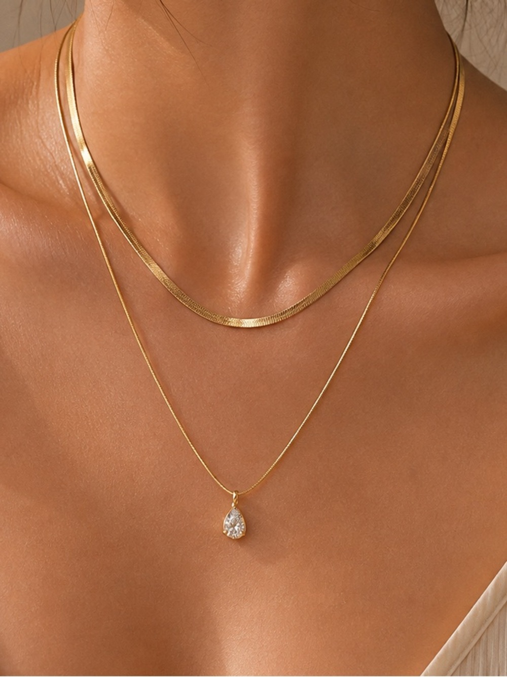 #223 Gold Plated Stainless Steel Necklaces Double Layer Chain